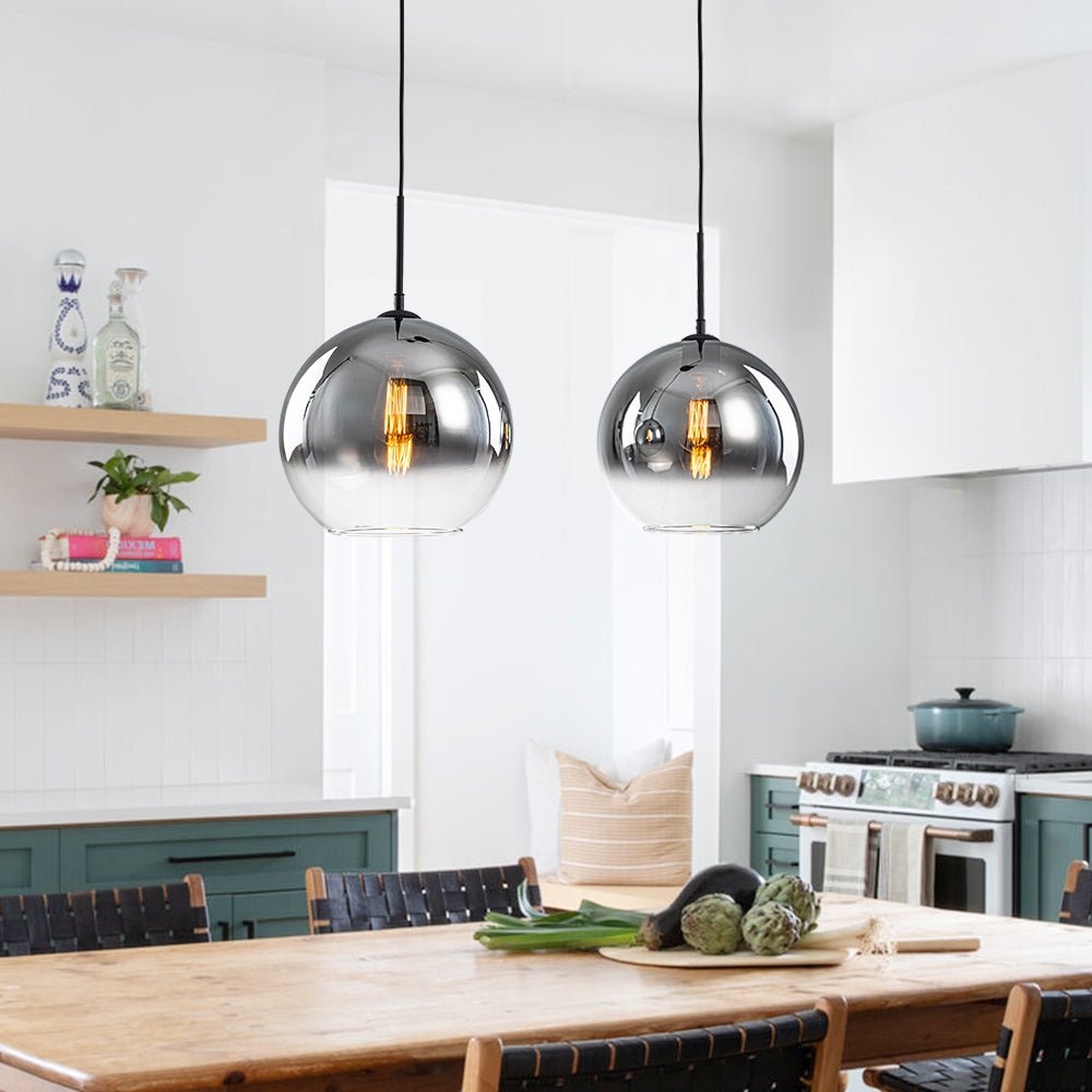 Modern Polished Gradual Smoked Glass Globe 2-Light Pendant