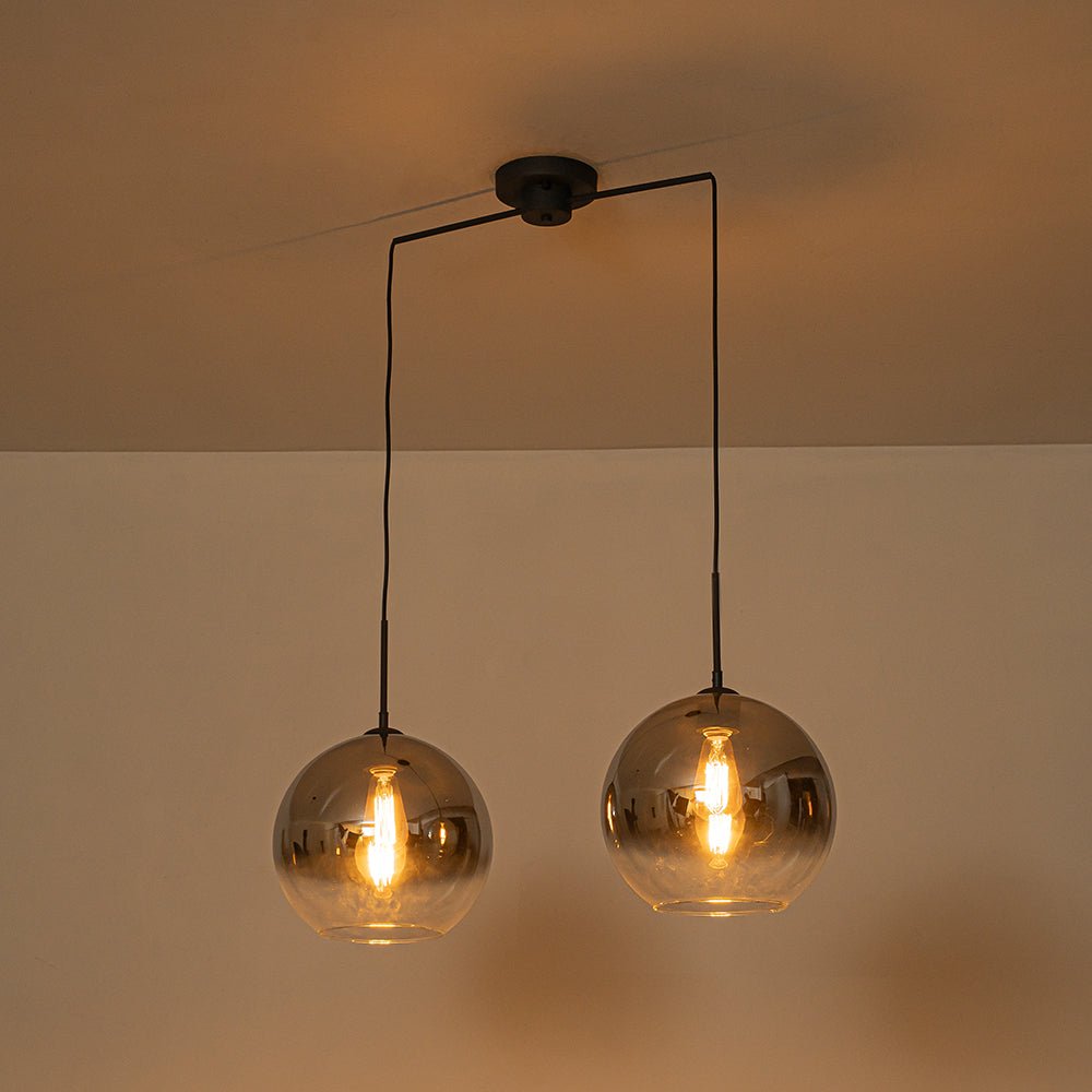 Modern Polished Gradual Smoked Glass Globe 2-Light Pendant
