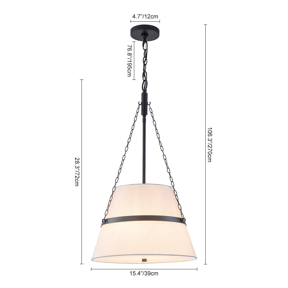 Modern White Fabric Conical Drum Cage Pendant Light