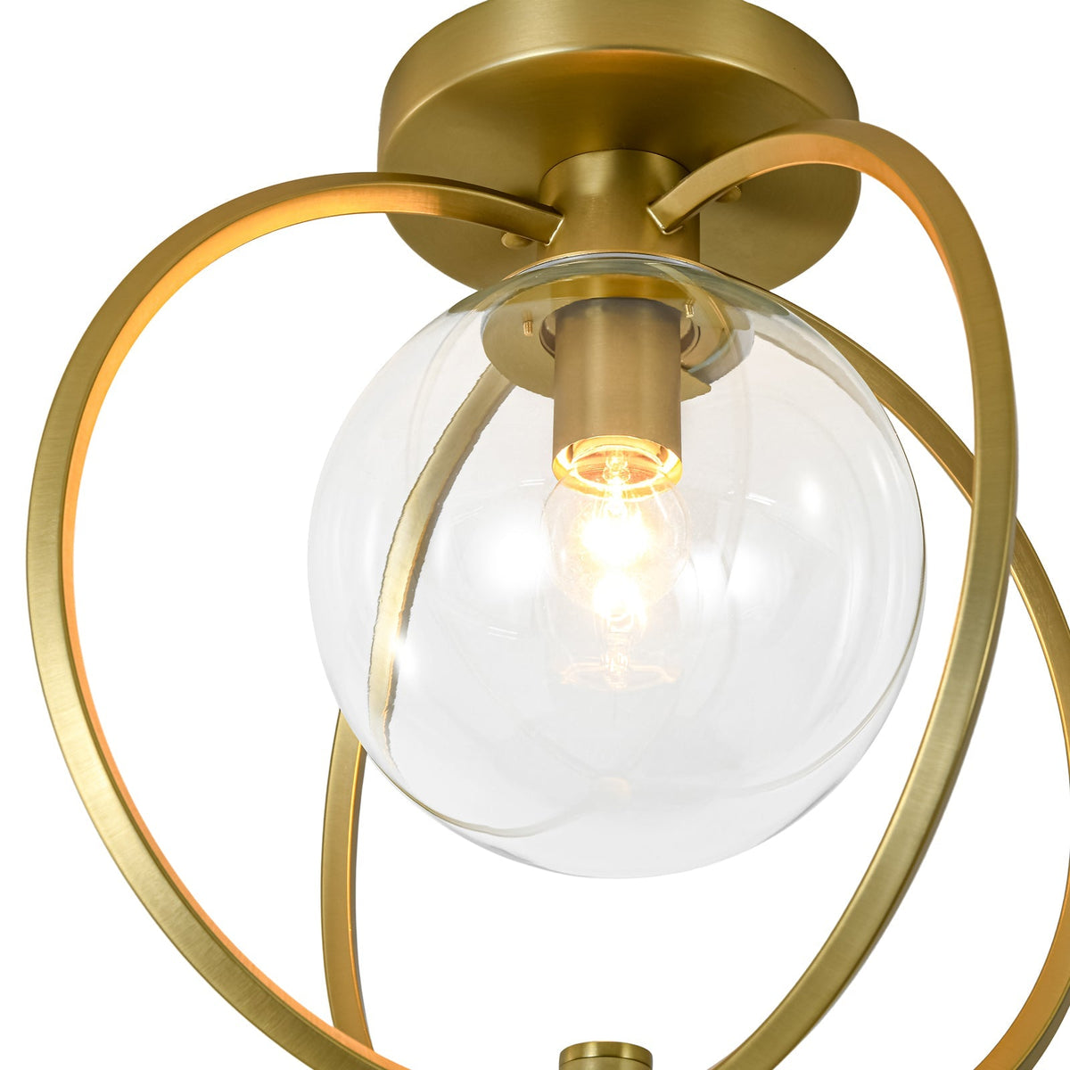 Orrery Brass Layered Ring 1-Light Glass Globe Semi Flush Mount