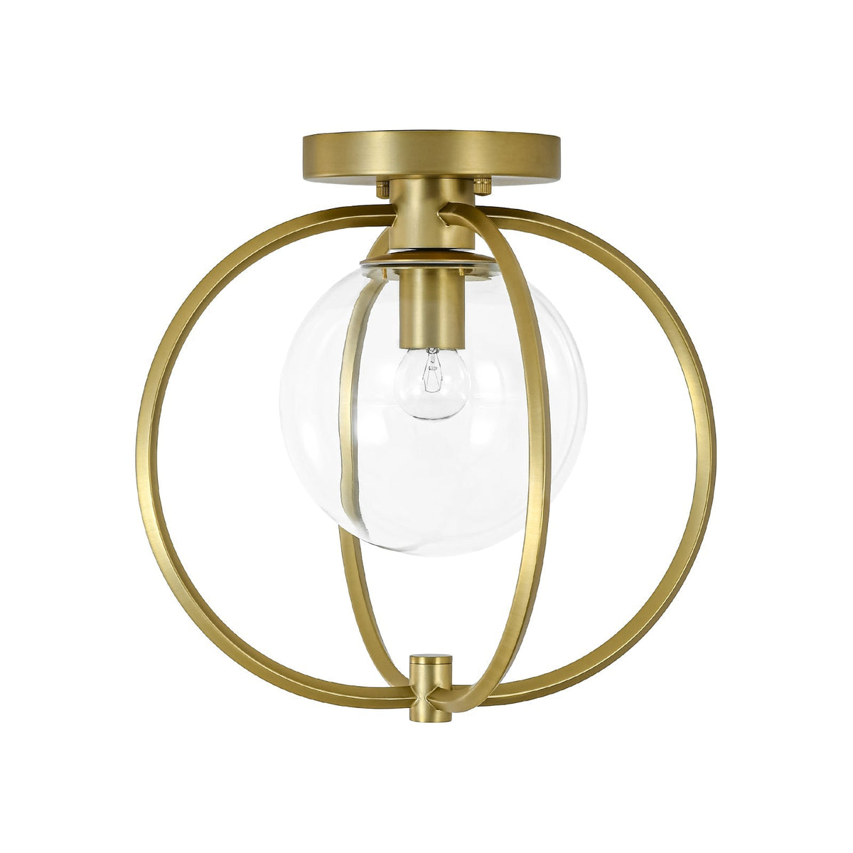Orrery Brass Layered Ring 1-Light Glass Globe Semi Flush Mount