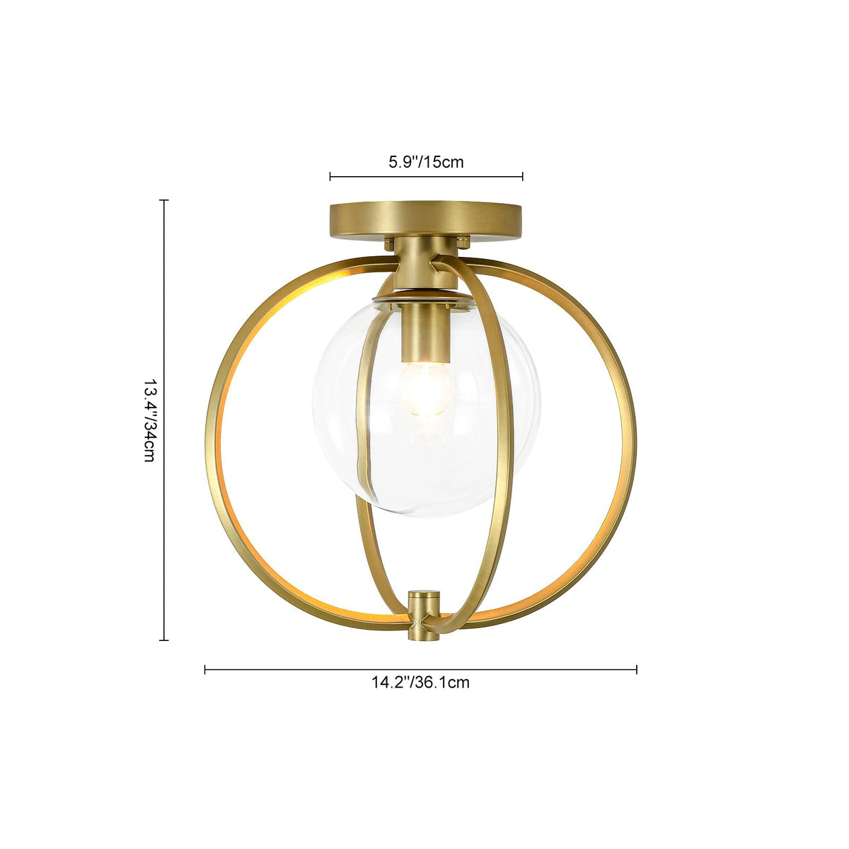 Orrery Brass Layered Ring 1-Light Glass Globe Semi Flush Mount