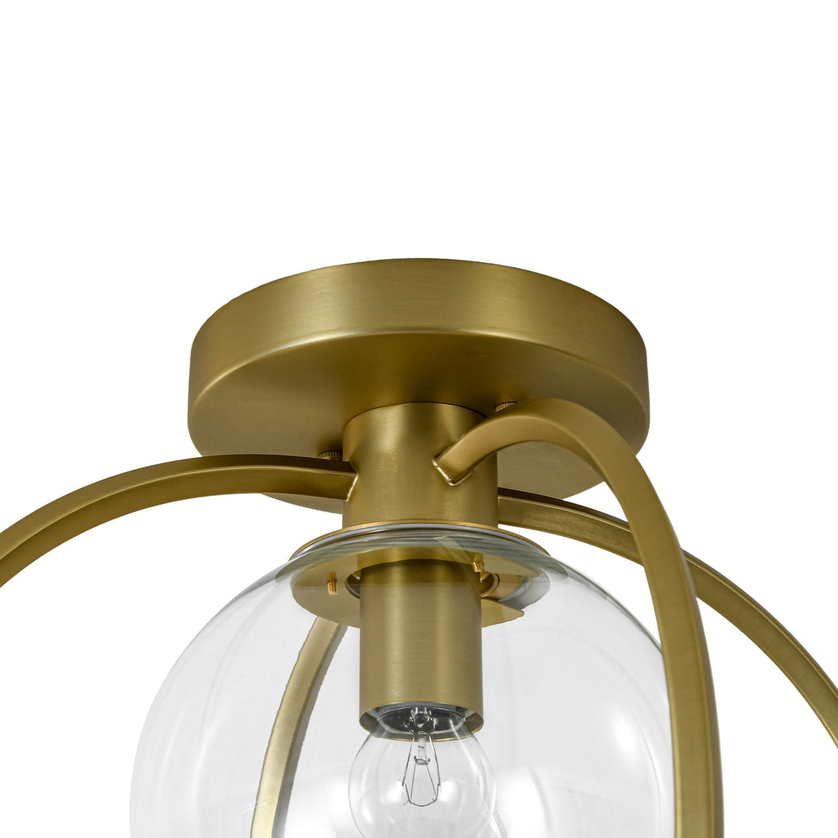 Orrery Brass Layered Ring 1-Light Glass Globe Semi Flush Mount