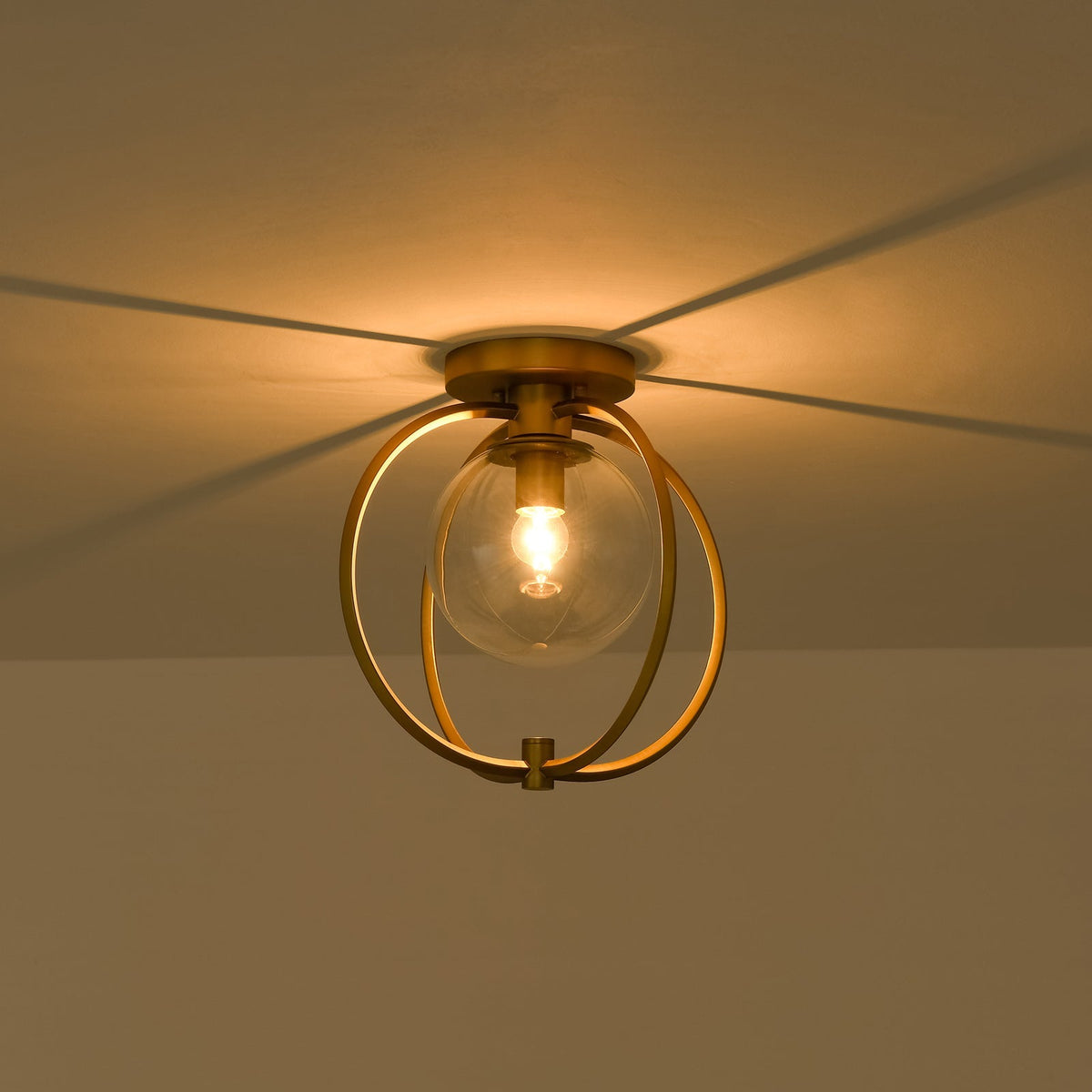 Orrery Brass Layered Ring 1-Light Glass Globe Semi Flush Mount