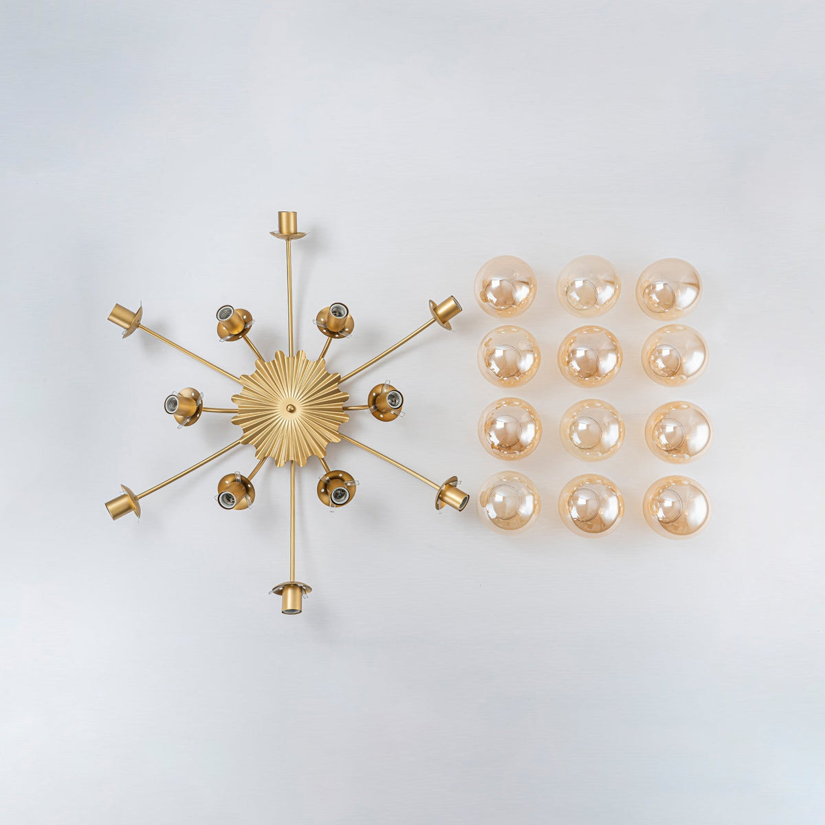 Retro Bloom 12-Light Amber Glass Bubble Semi Flush Chandelier