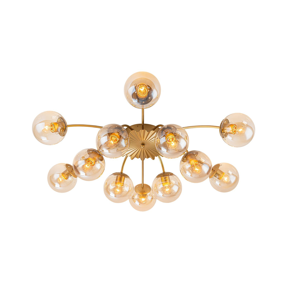 Retro Bloom 12-Light Amber Glass Bubble Semi Flush Chandelier
