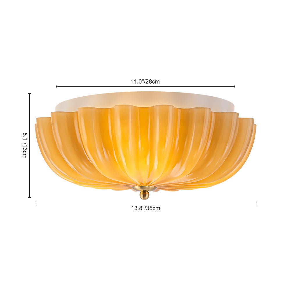 Retro Mocha Brown Glass Pleated Flower Ceiling Light
