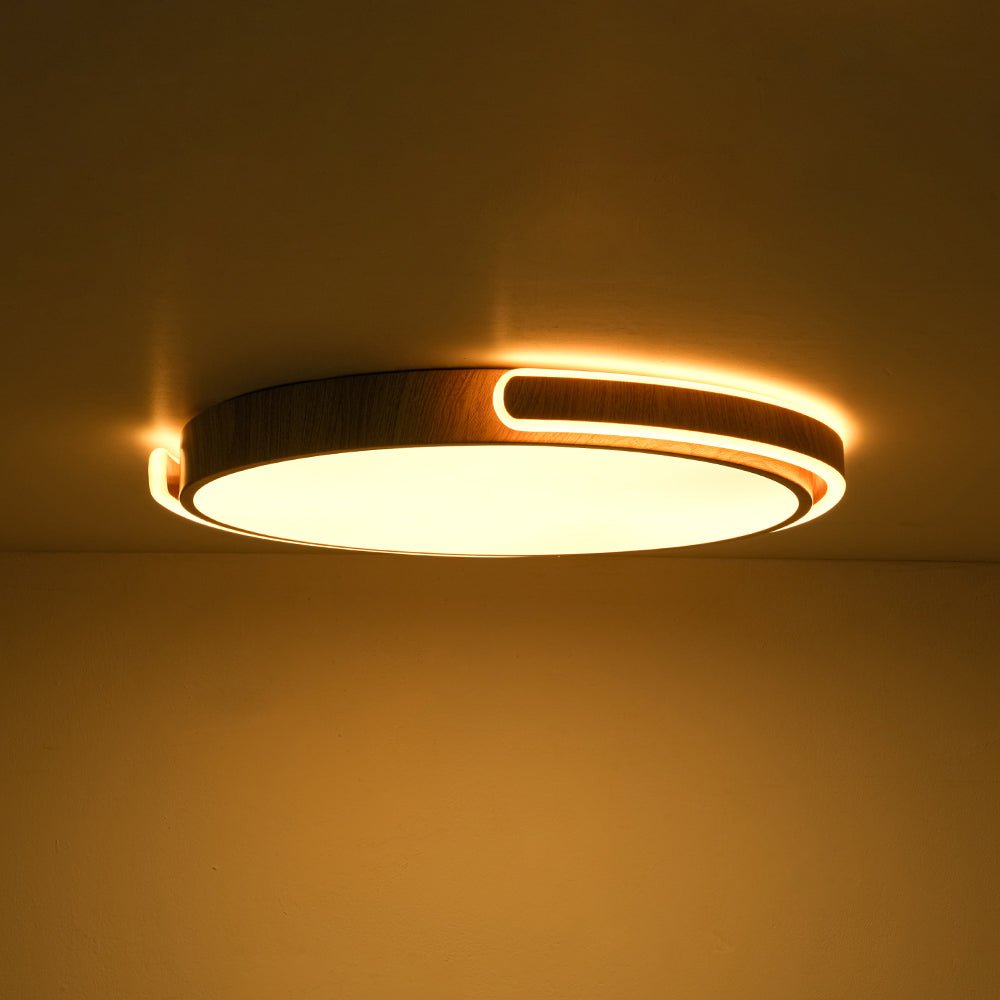Scandinavian Dimmable LED Round Wood Grain Flush Mount