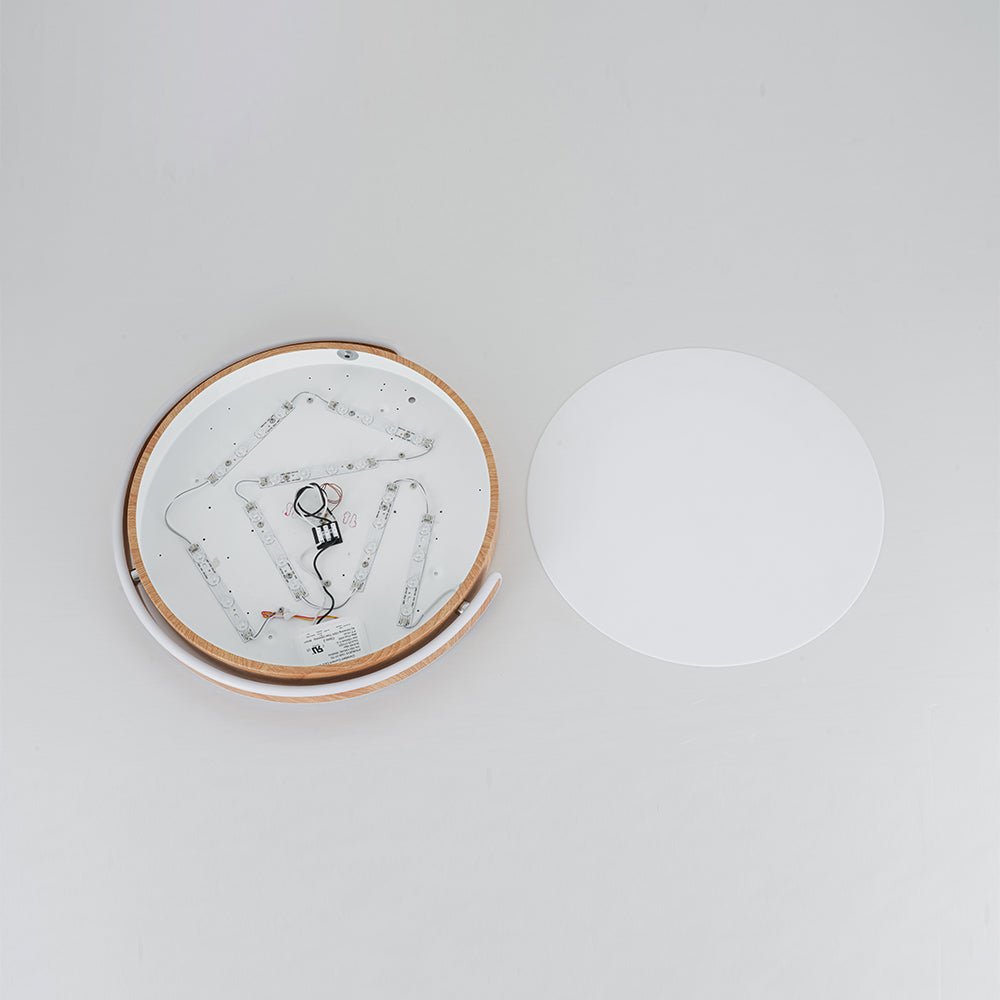 Scandinavian Dimmable LED Round Wood Grain Flush Mount