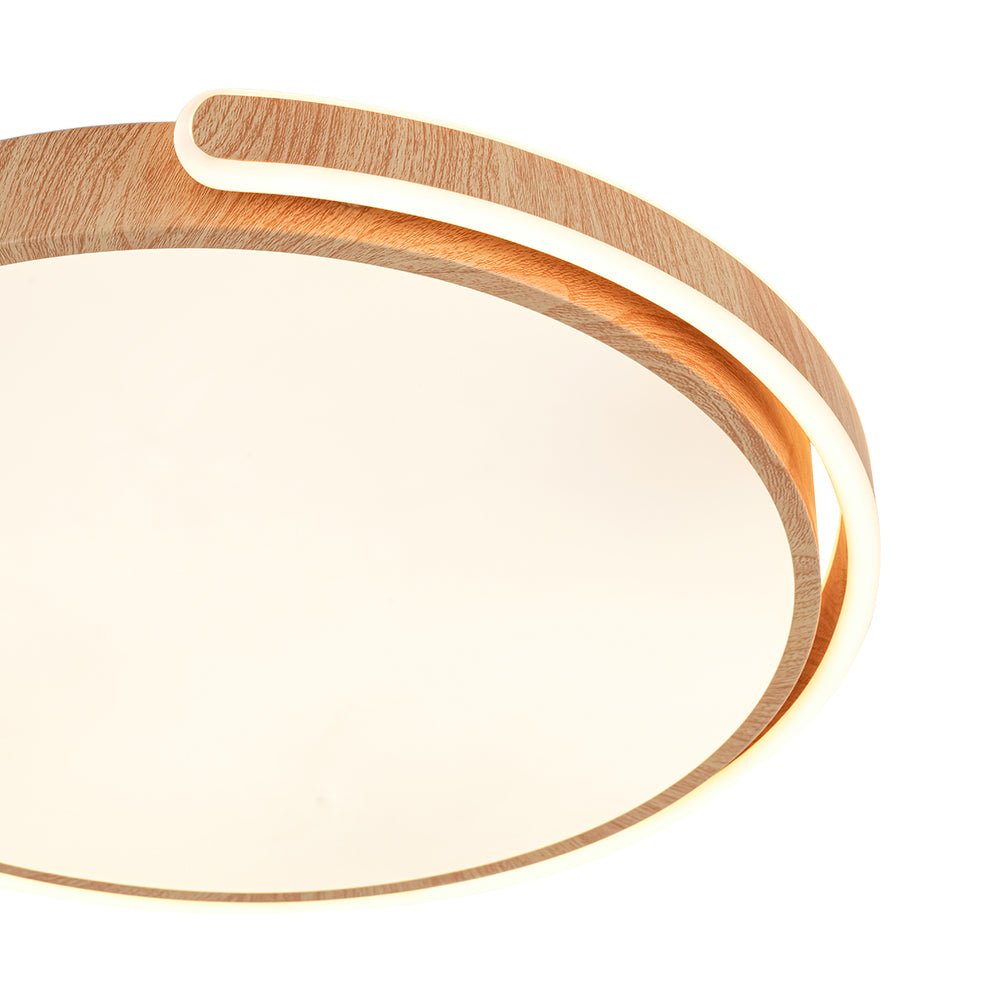 Scandinavian Dimmable LED Round Wood Grain Flush Mount