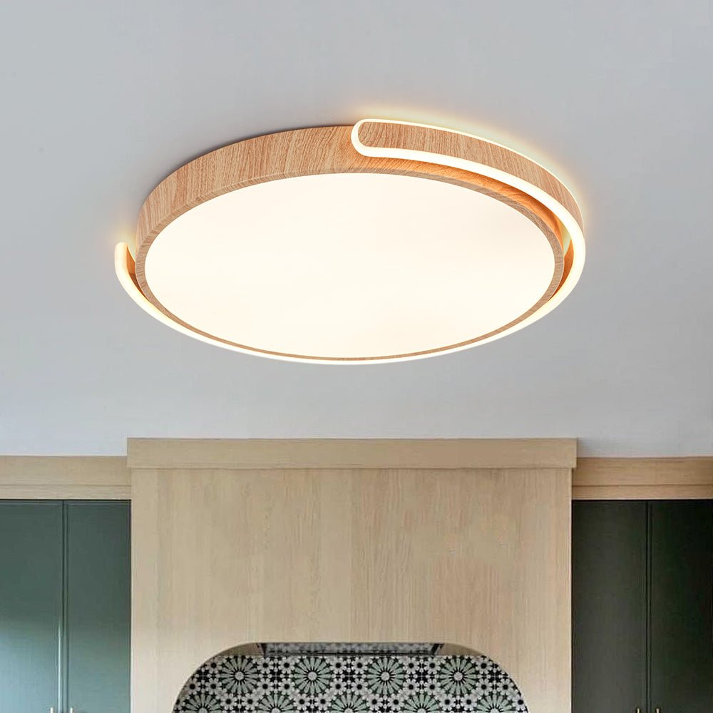 Scandinavian Dimmable LED Round Wood Grain Flush Mount