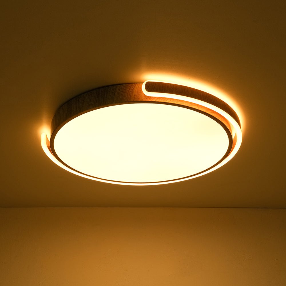 Scandinavian Dimmable LED Round Wood Grain Flush Mount