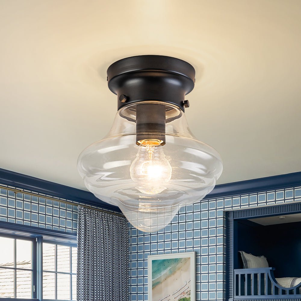 Schoolhouse 1-light Round Clear Glass Shade Semi Flush Mount