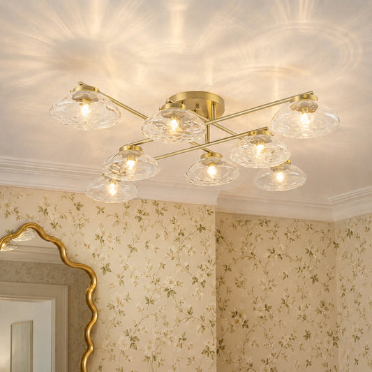 Sculptural Brass Hammered Glass Globe Sputnik Ceiling Light