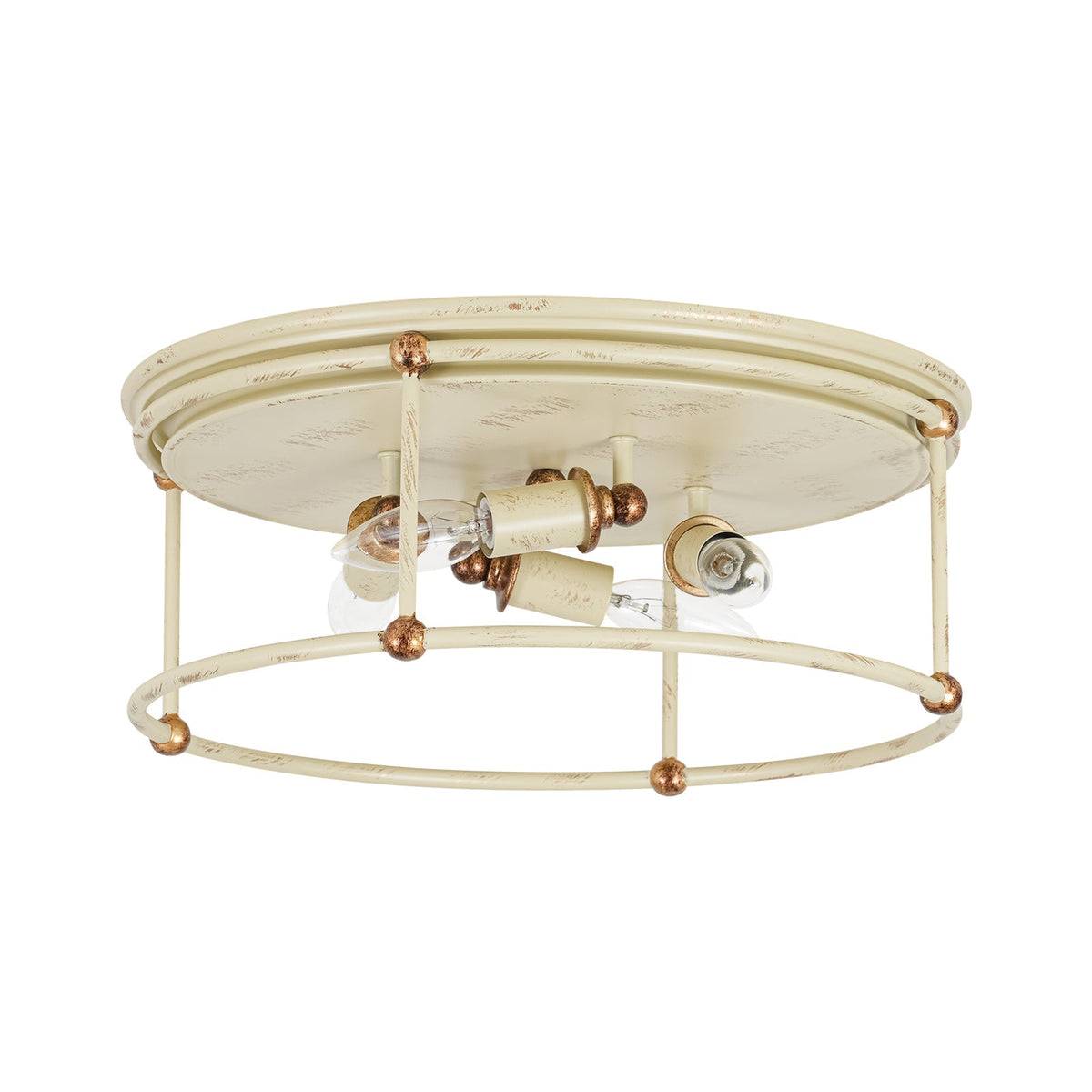 Shabby Chic Distressed Beige Metal Drum Lantern Flush Mount