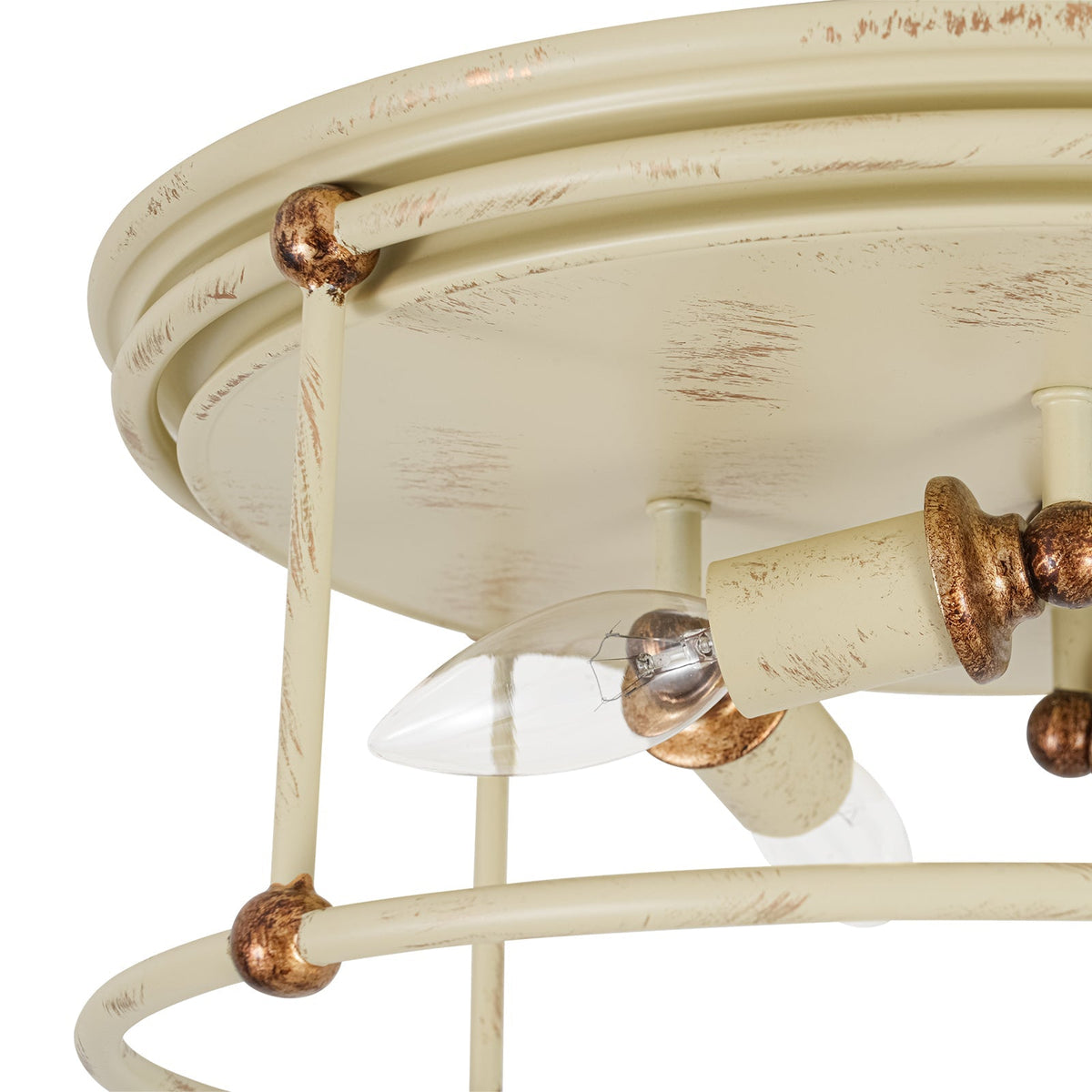 Shabby Chic Distressed Beige Metal Drum Lantern Flush Mount