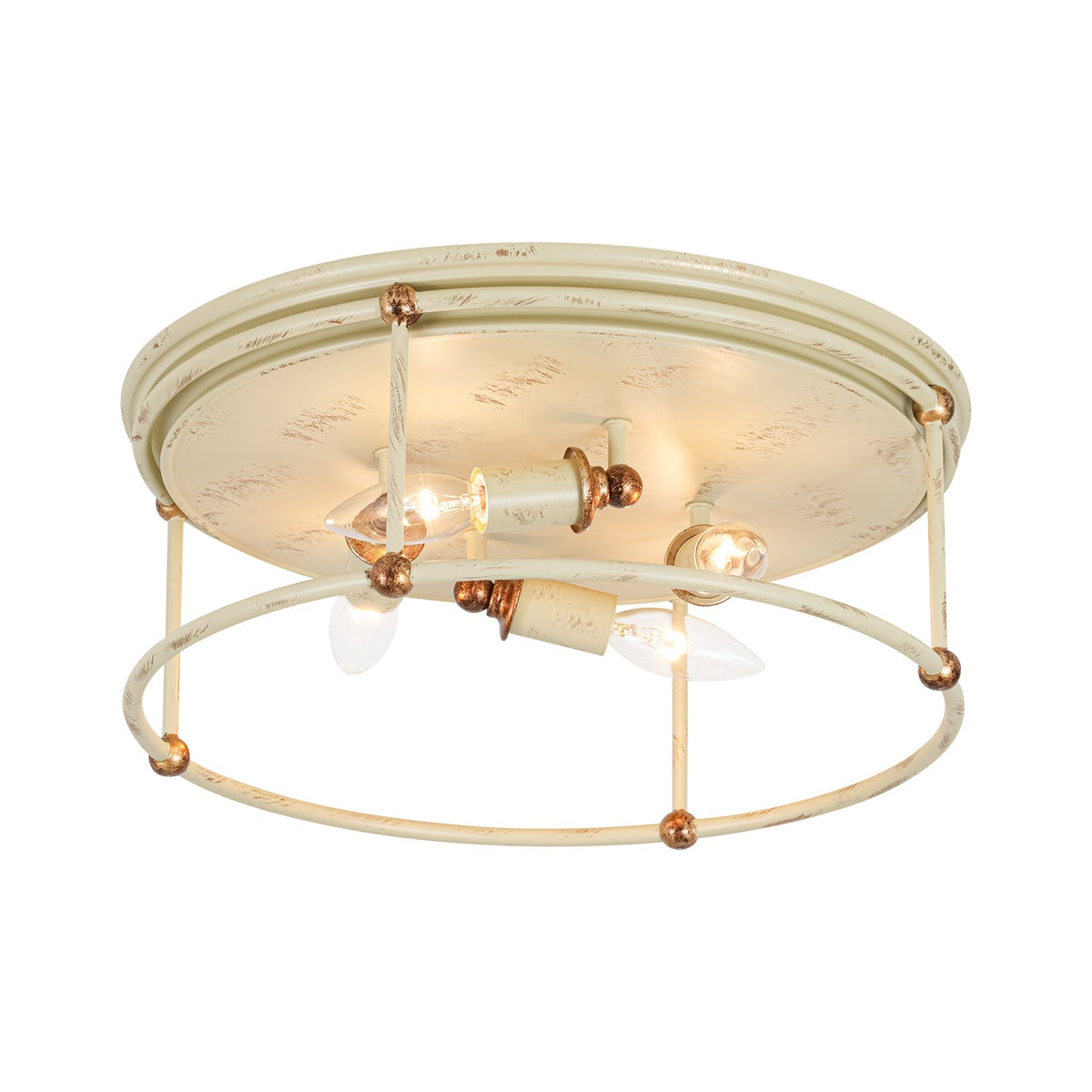 Shabby Chic Distressed Beige Metal Drum Lantern Flush Mount