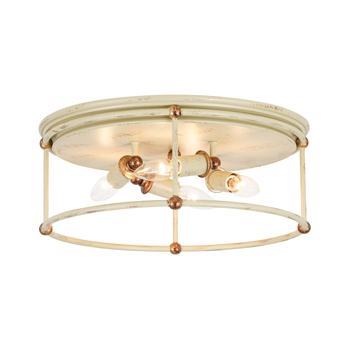 Shabby Chic Distressed Beige Metal Drum Lantern Flush Mount