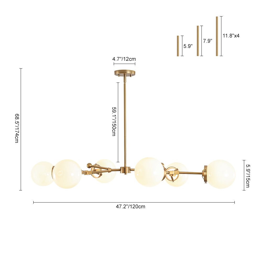Shine Opal Glass Globe Linear Branch Island Chandelier
