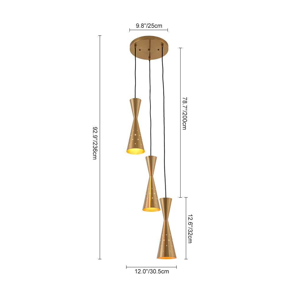 Starry 3-Light Cluster Metal Hourglass Round Entry Pendant