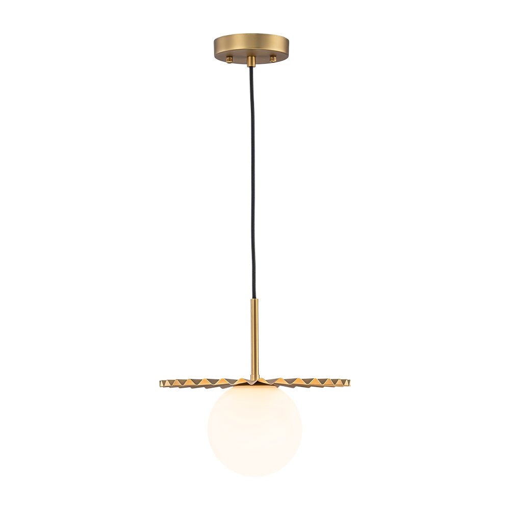 Sunburst Brass 1-Light Shine Opal Glass Globe Pendant