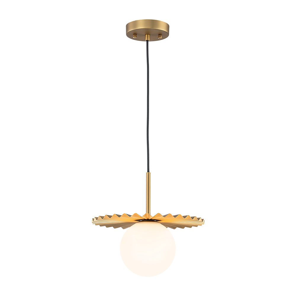 Sunburst Brass 1-Light Shine Opal Glass Globe Pendant