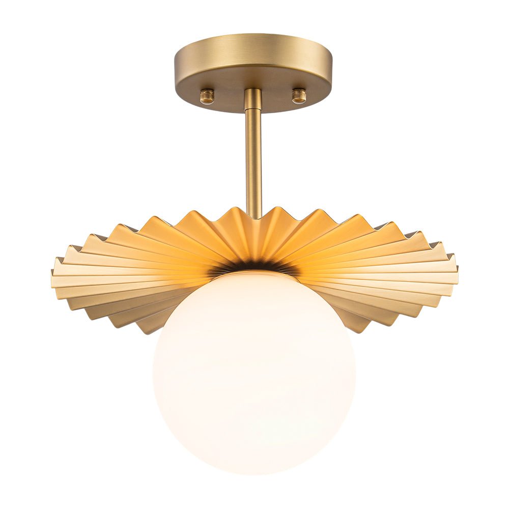 Sunburst Brass 1-Light Shine Opal Glass Globe Pendant