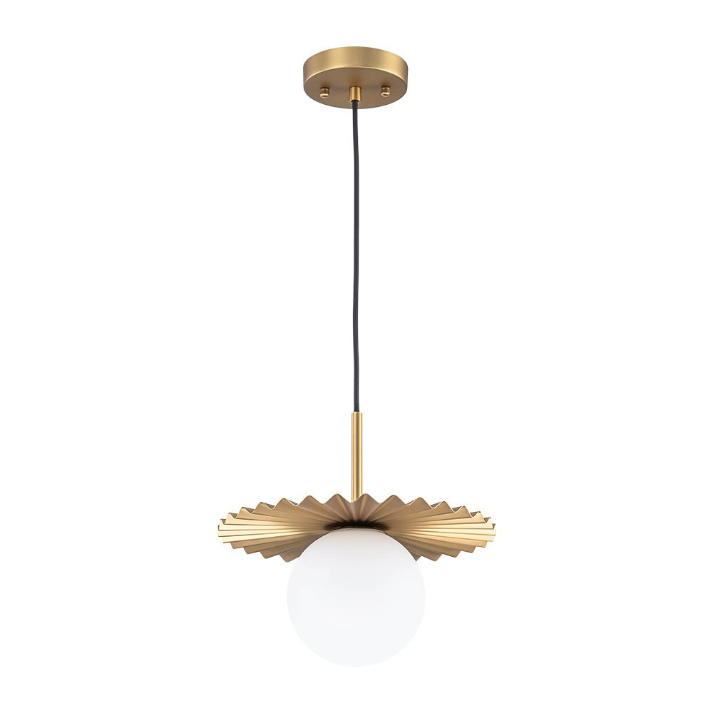 Sunburst Brass 1-Light Shine Opal Glass Globe Pendant