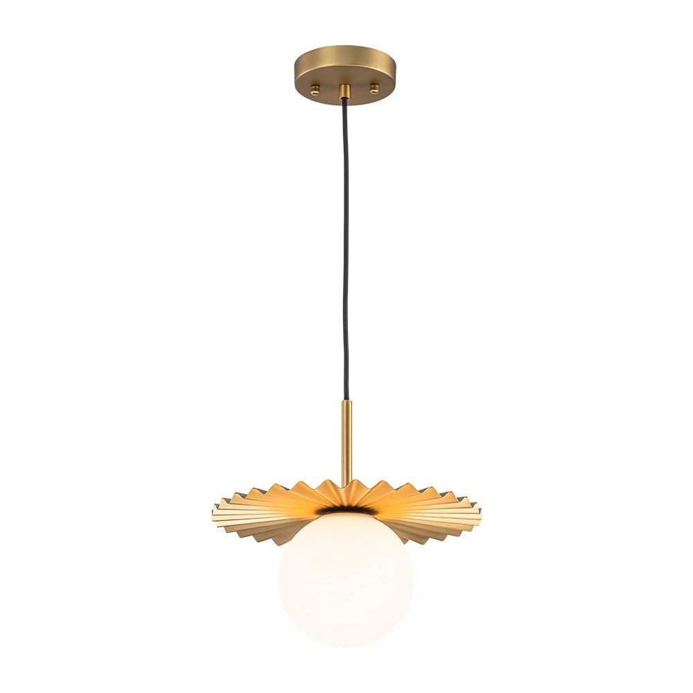 Sunburst Brass 1-Light Shine Opal Glass Globe Pendant