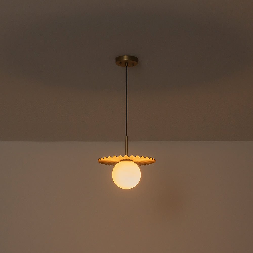 Sunburst Brass 1-Light Shine Opal Glass Globe Pendant