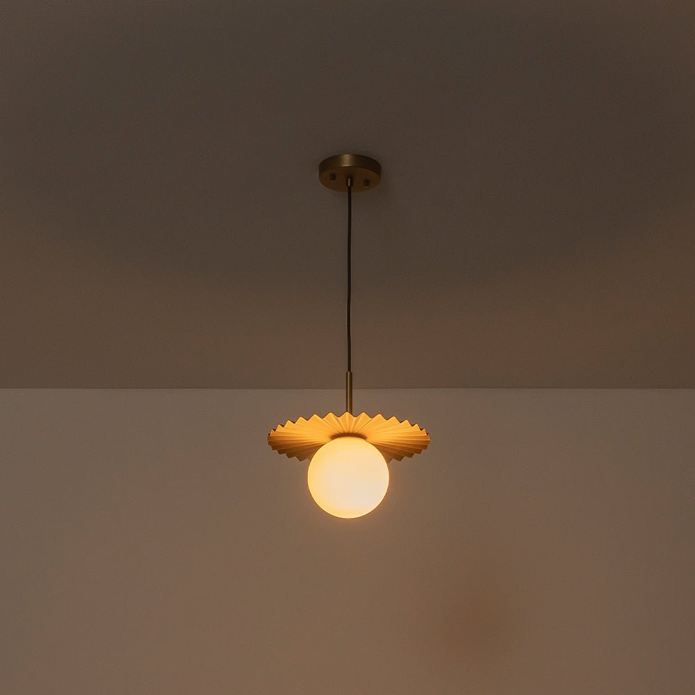Sunburst Brass 1-Light Shine Opal Glass Globe Pendant