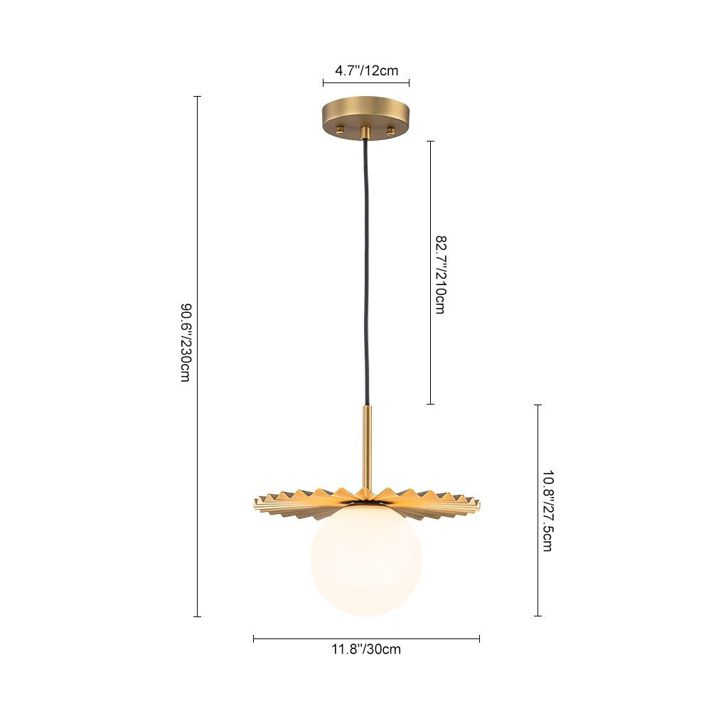 Sunburst Brass 1-Light Shine Opal Glass Globe Pendant