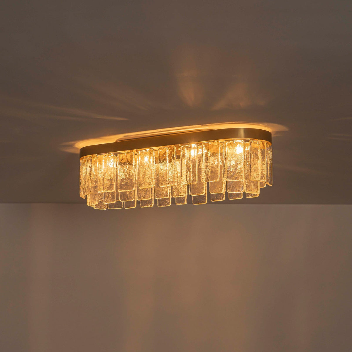 Tiered Hammered Water Glass Linear Flush Mount Ceiling Light