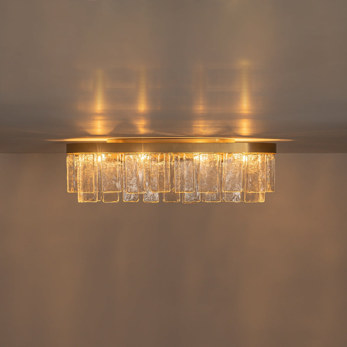 Tiered Hammered Water Glass Linear Flush Mount Ceiling Light
