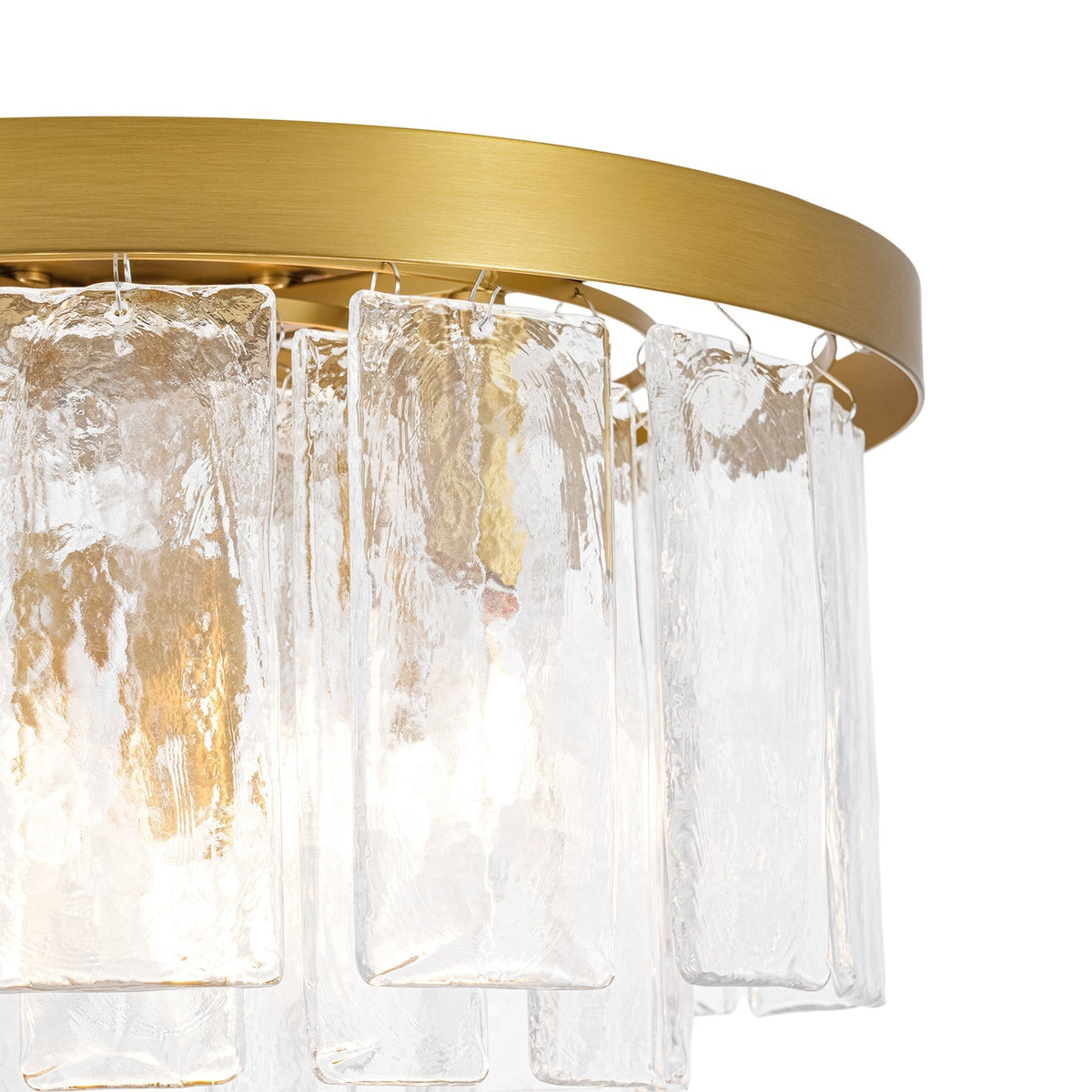 Tiered Hammered Water Glass Round Flush Mount Ceiling Light