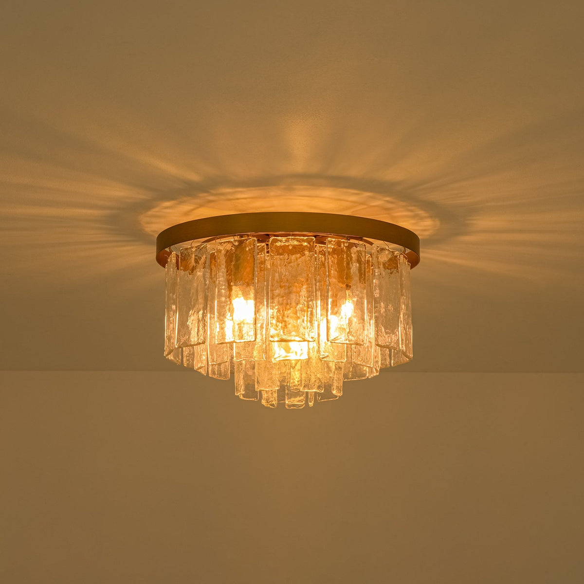 Tiered Hammered Water Glass Round Flush Mount Ceiling Light