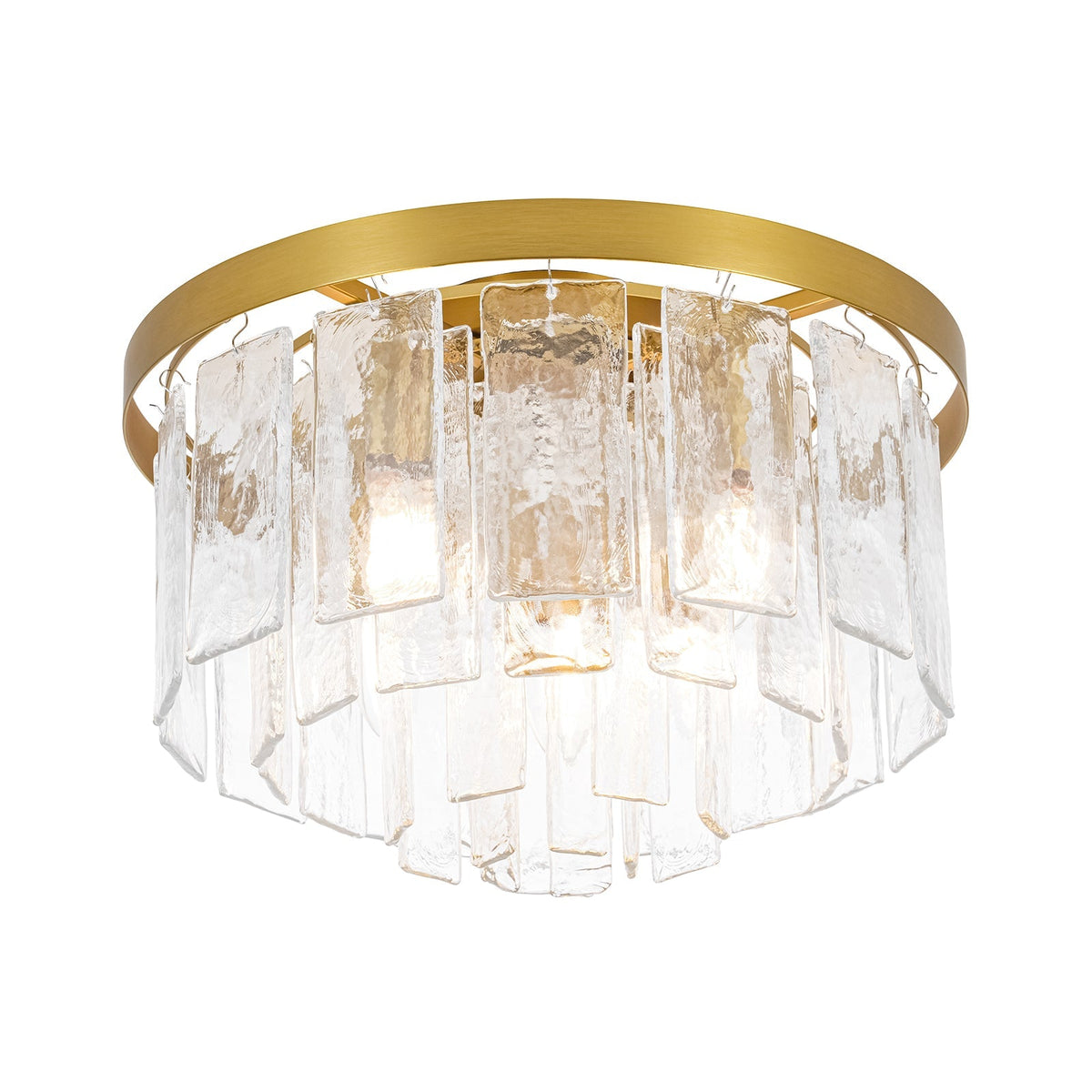 Tiered Hammered Water Glass Round Flush Mount Ceiling Light