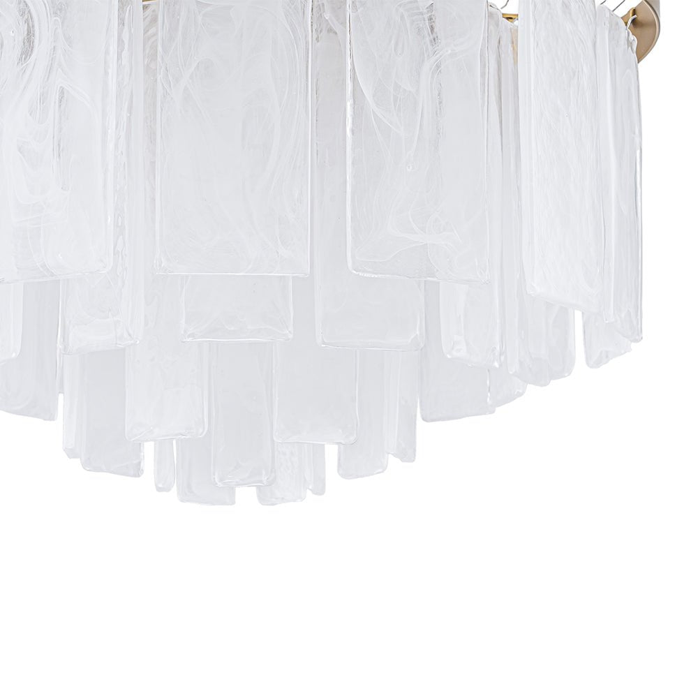 Tiered Opal Swirl Glass Round Semi Flush Mount Chandelier