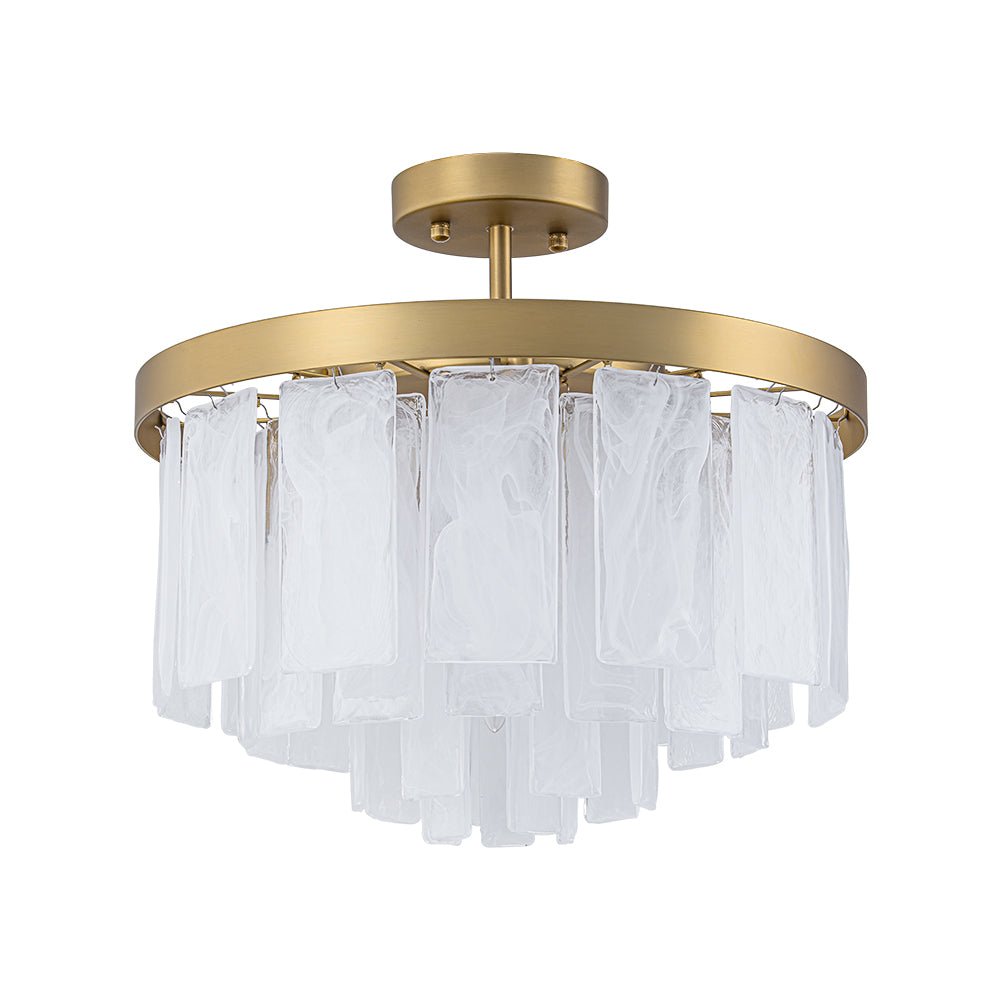 Tiered Opal Swirl Glass Round Semi Flush Mount Chandelier