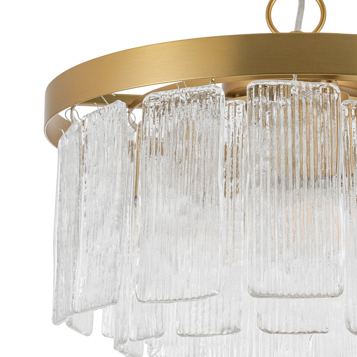 Tiered Water Ribbed Glass Round Semi Flush Chandelier