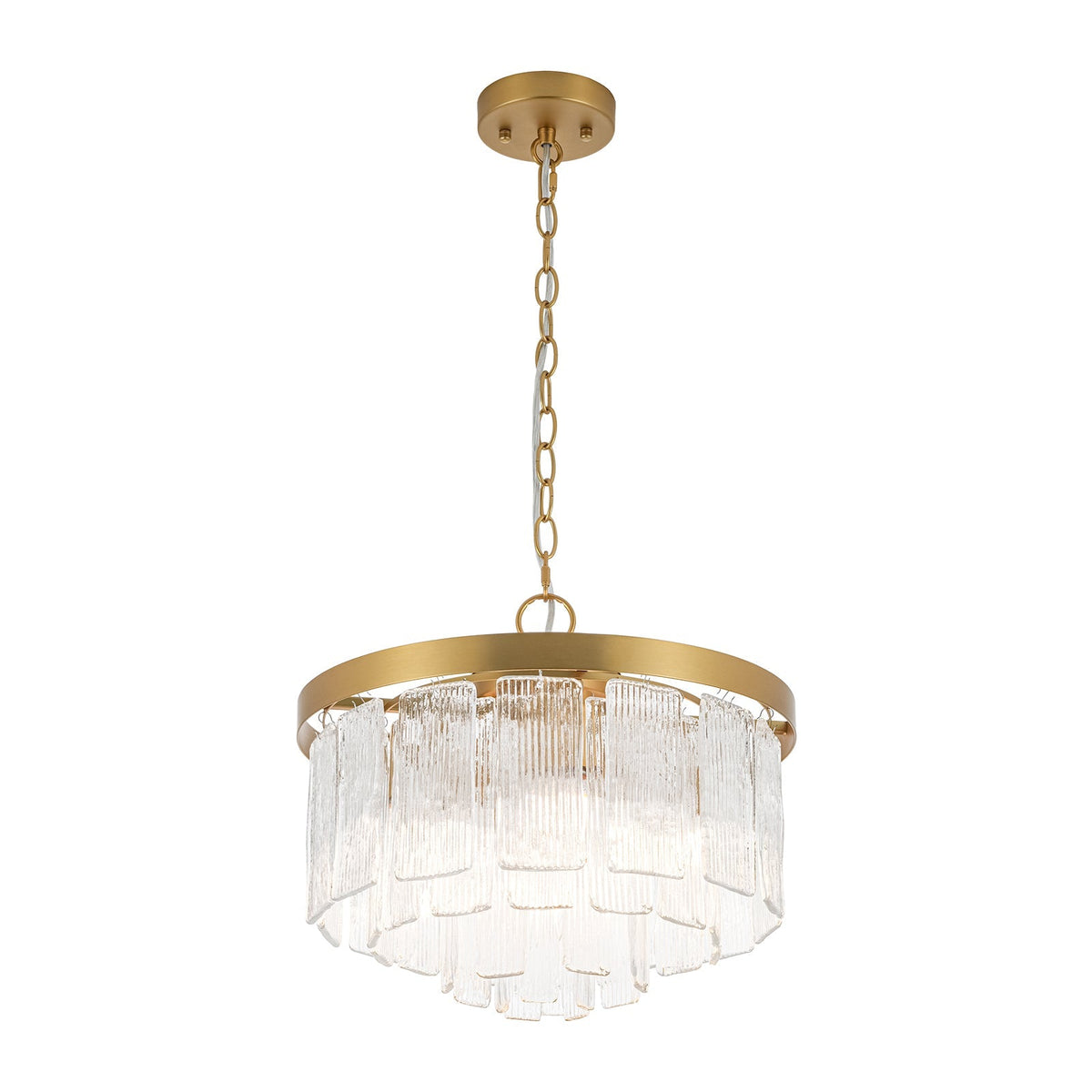 Tiered Water Ribbed Glass Round Semi Flush Chandelier