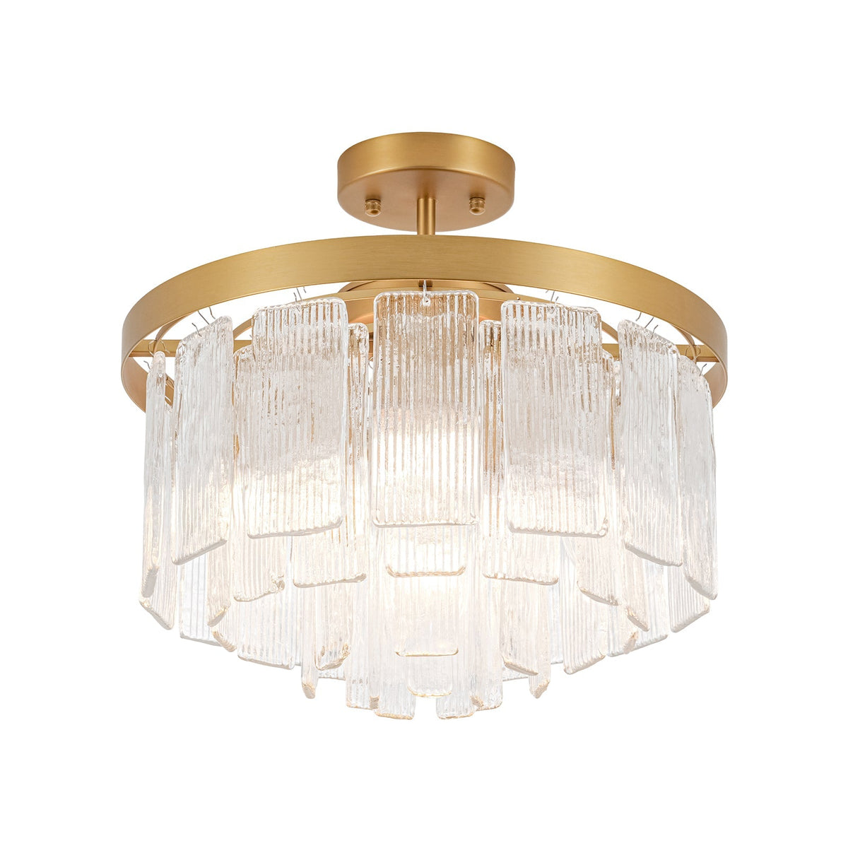 Tiered Water Ribbed Glass Round Semi Flush Chandelier