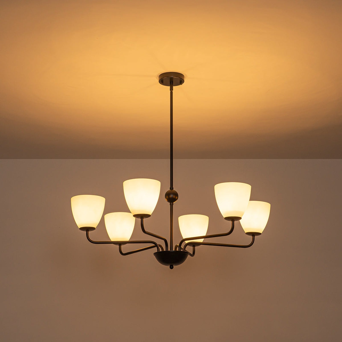 Vintage 6-Light Frosted Glass Shade Round Candle Style Chandelier