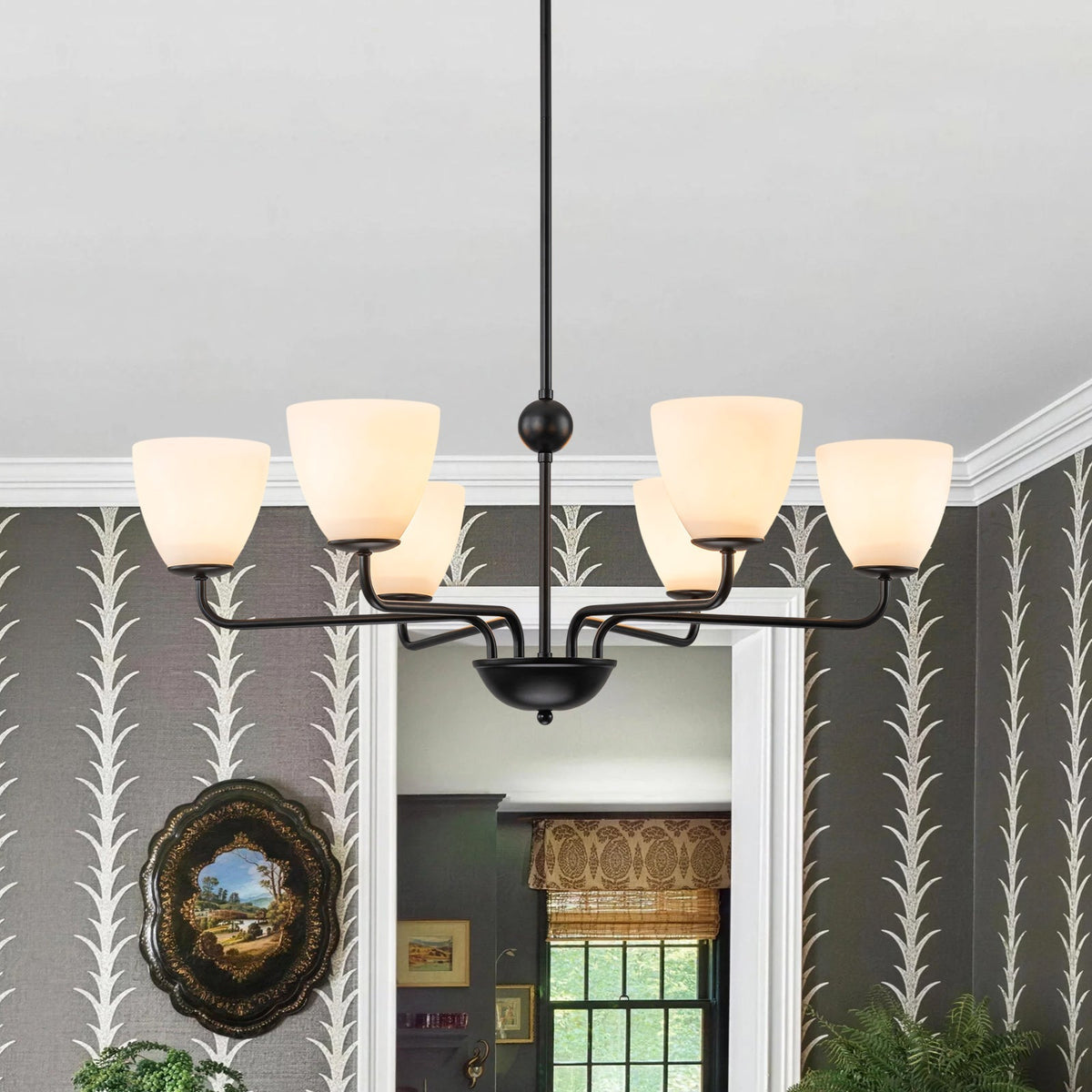 Vintage 6-Light Frosted Glass Shade Round Candle Style Chandelier