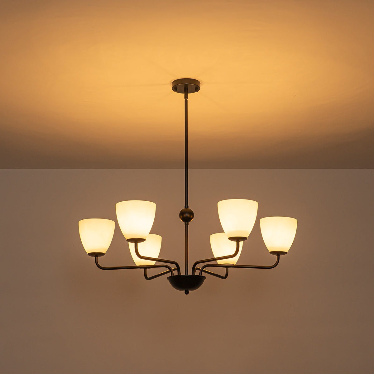 Vintage 6-Light Frosted Glass Shade Round Candle Style Chandelier