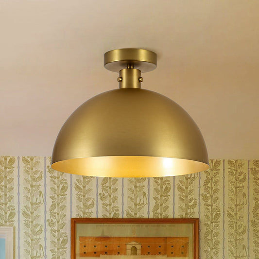 Vintage Brass 1-Light Iron Dome Flush Mount Light