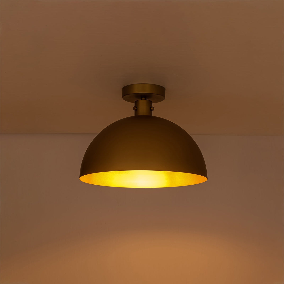 Vintage Brass 1-Light Iron Dome Flush Mount Light