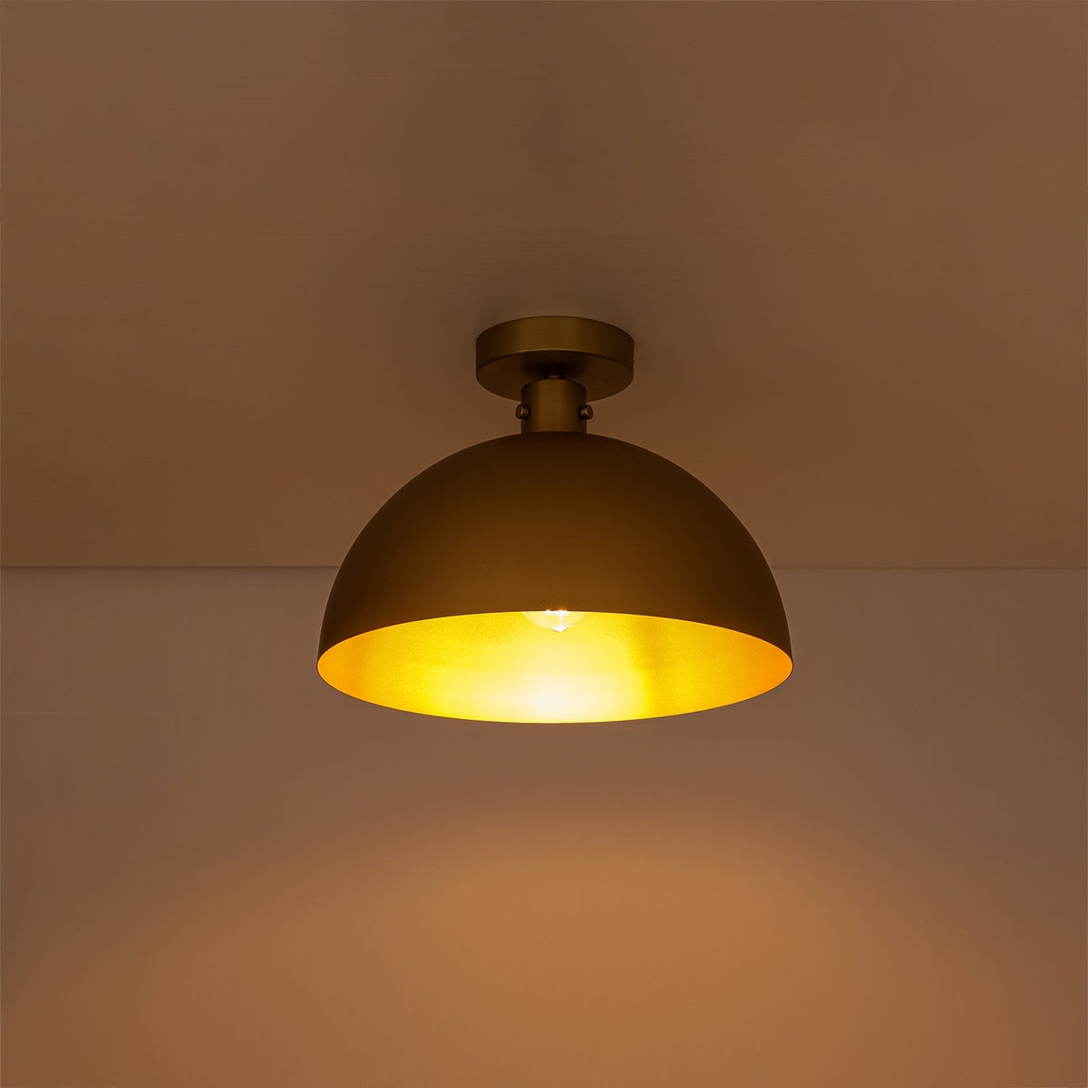 Vintage Brass 1-Light Iron Dome Flush Mount Light