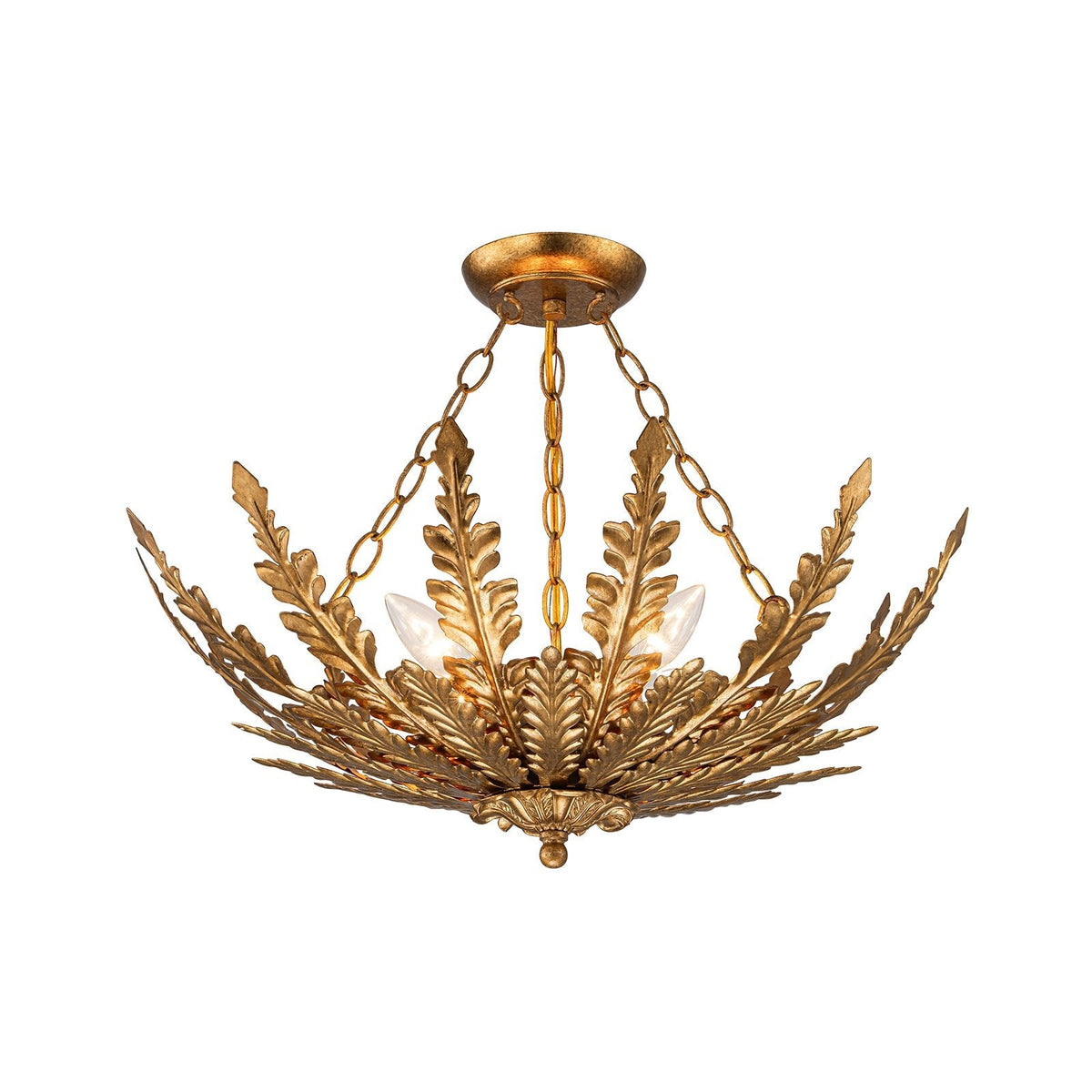 Vintage Distressed Gold Leaf Basket Semi Flush Mount