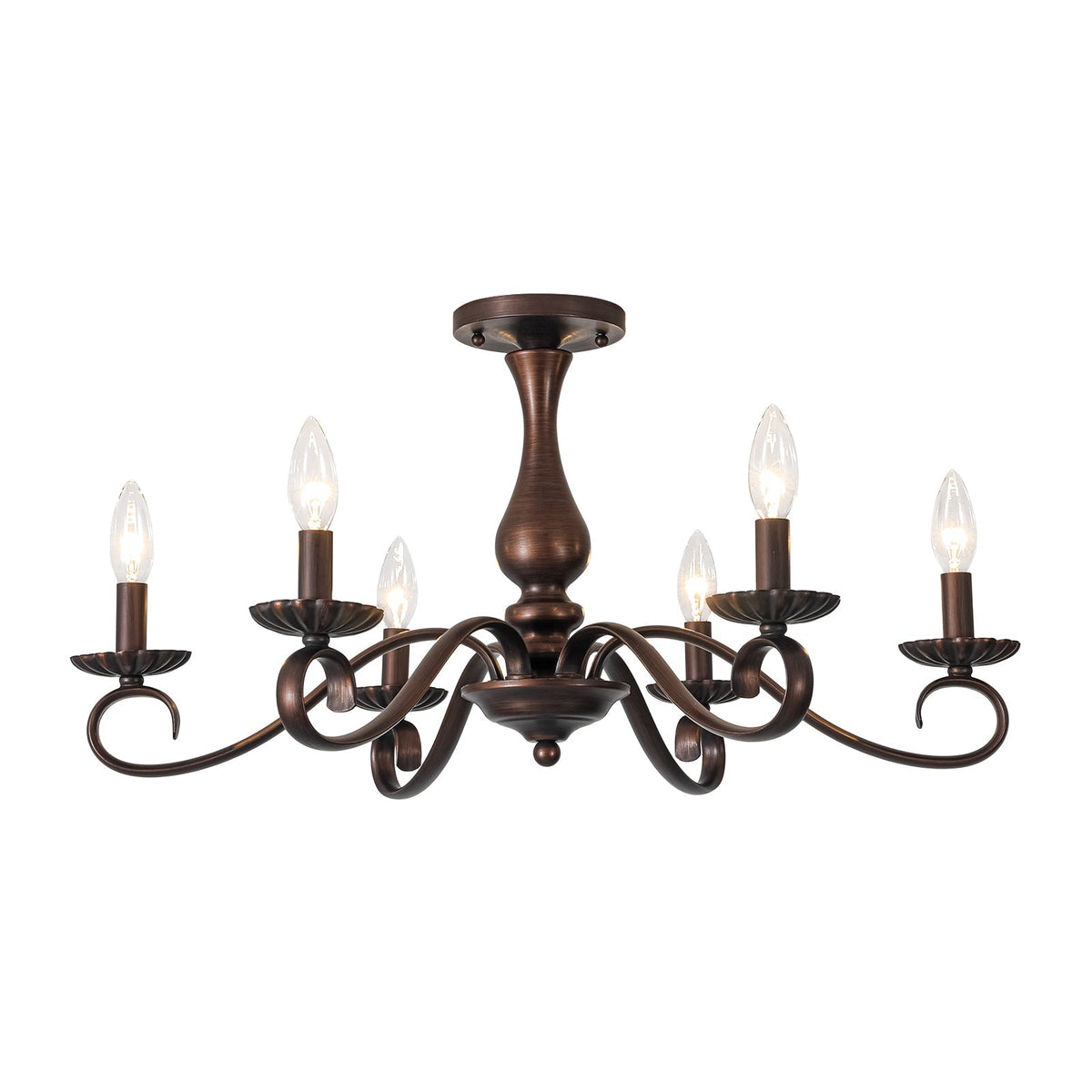 Vintage Heritage Bronze 6-Light Metal Candle Semi Flush Chandelier